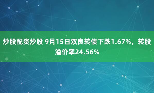 炒股配资炒股 9月15日双良转债下跌1.67%，转股溢价率24.56%